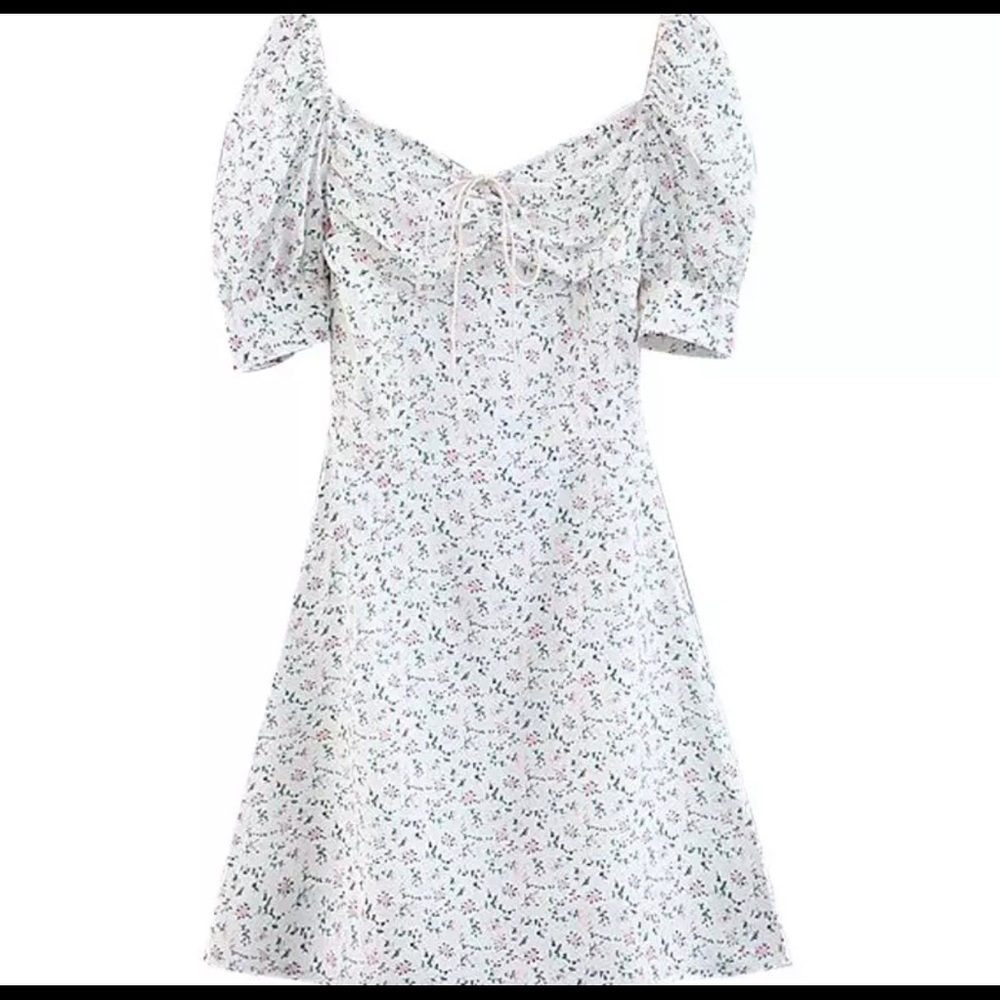 Floral dress chiffon puff sleeve womens lace flower dress - Picture 7 of 8